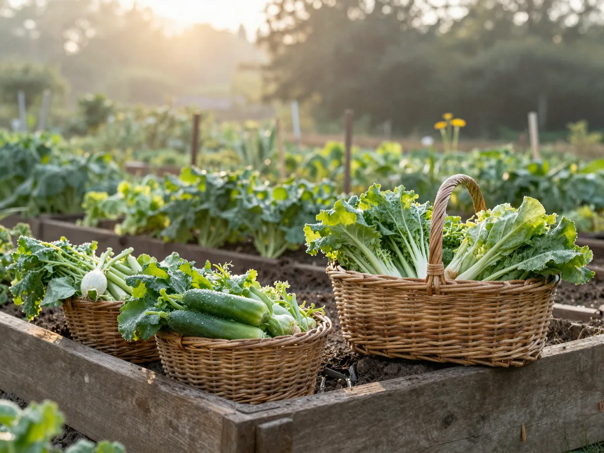 Potager du domaine, paniers de légumes fraîchement récoltés
